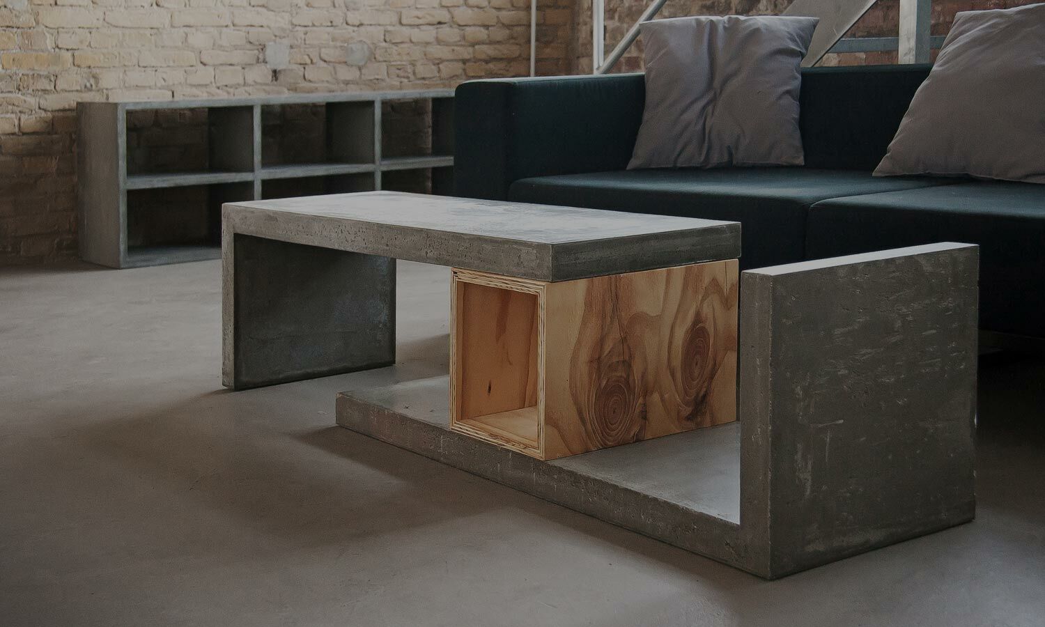 Beton-Lowboard Concrete Square Wood